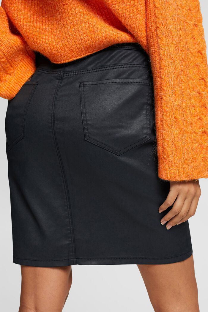 Leather effect knee-length skirt, BLACK, detail image number 4