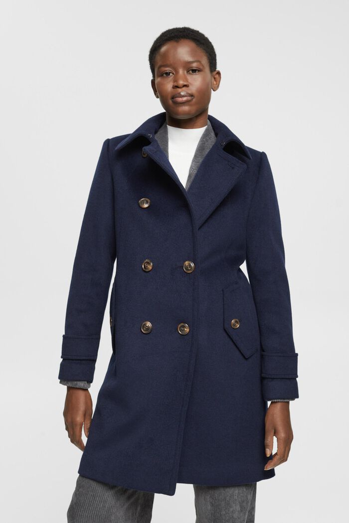 Double breasted wool blend coat, NAVY, detail image number 0