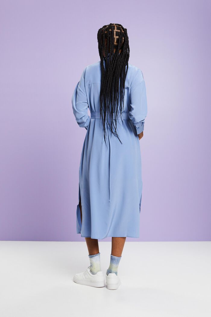 Silk Midi Shirt Dress, BLUE LAVENDER, detail image number 3