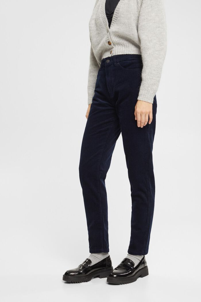 Mom fit cord trousers, NAVY, detail image number 0