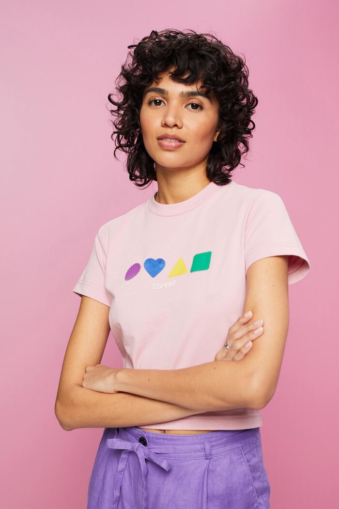 Organic cotton T-shirt with geometric print, PINK, detail image number 0