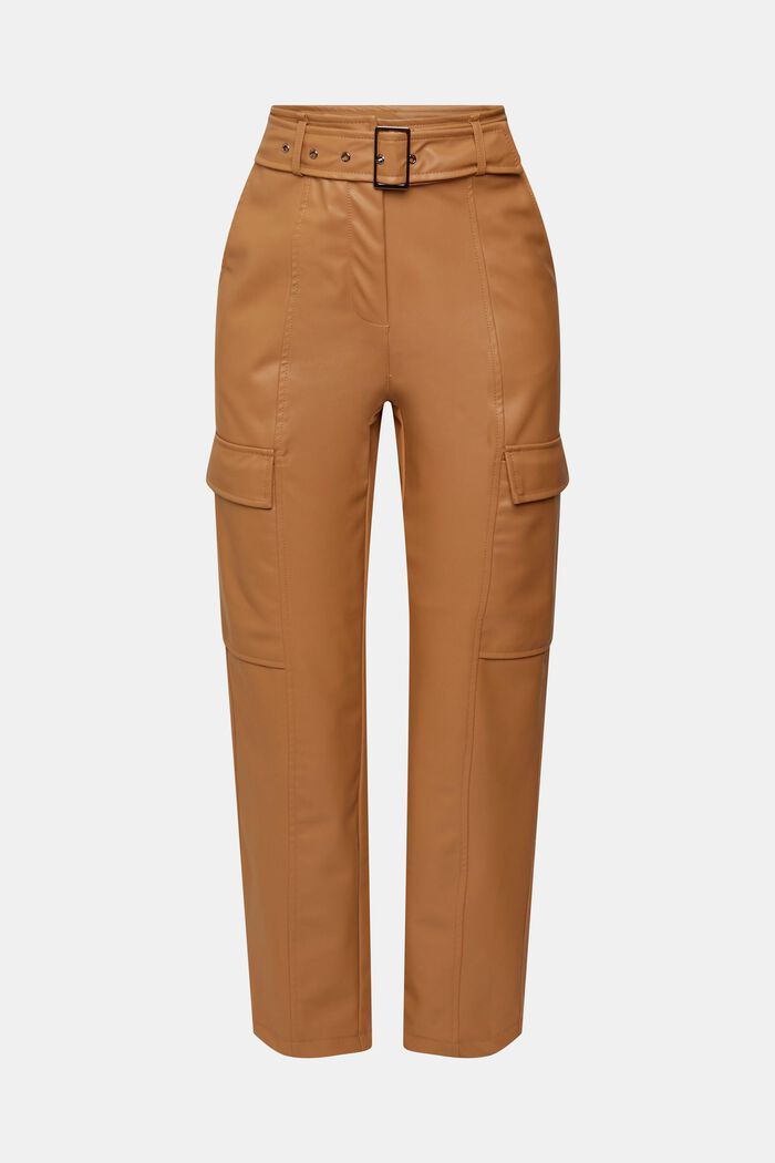 Faux leather trousers with belt, CARAMEL, detail image number 7