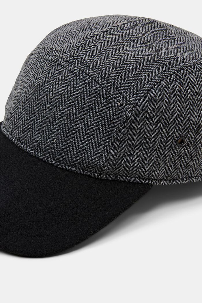 Wool-Blend Herringbone Cap, BLACK, detail image number 1