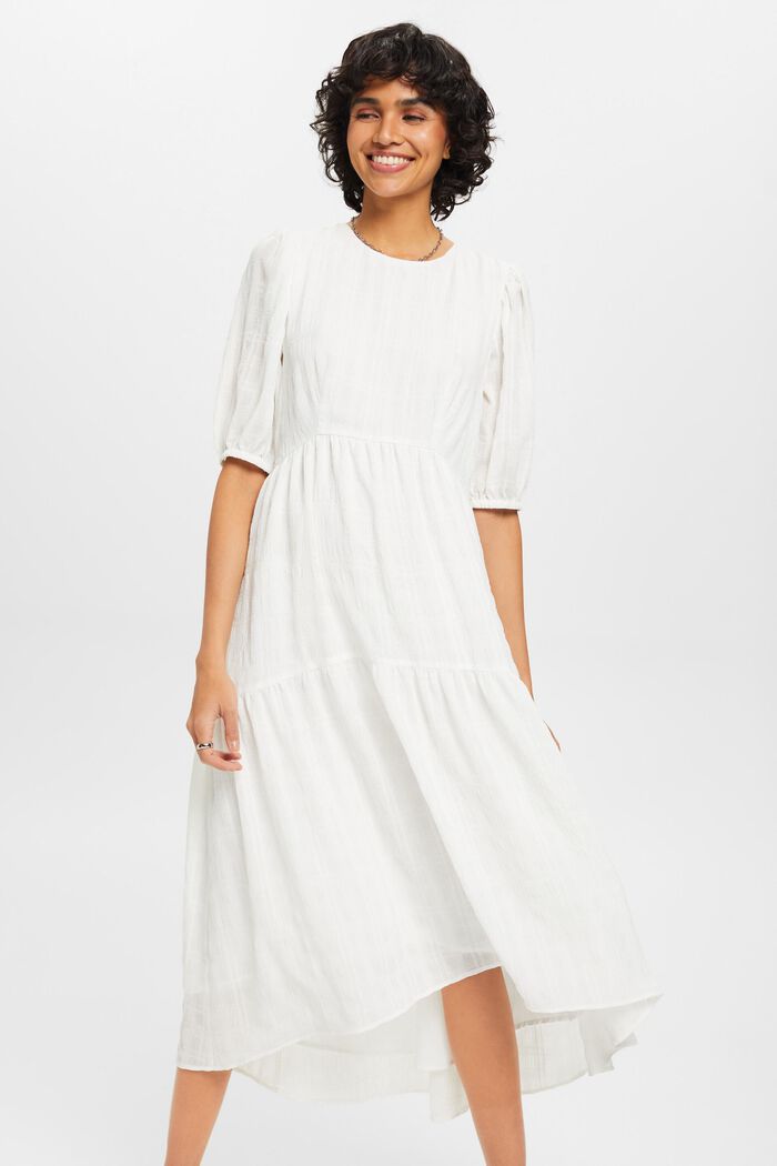 Lightweight midi dress with balloon sleeves, OFF WHITE, detail image number 0