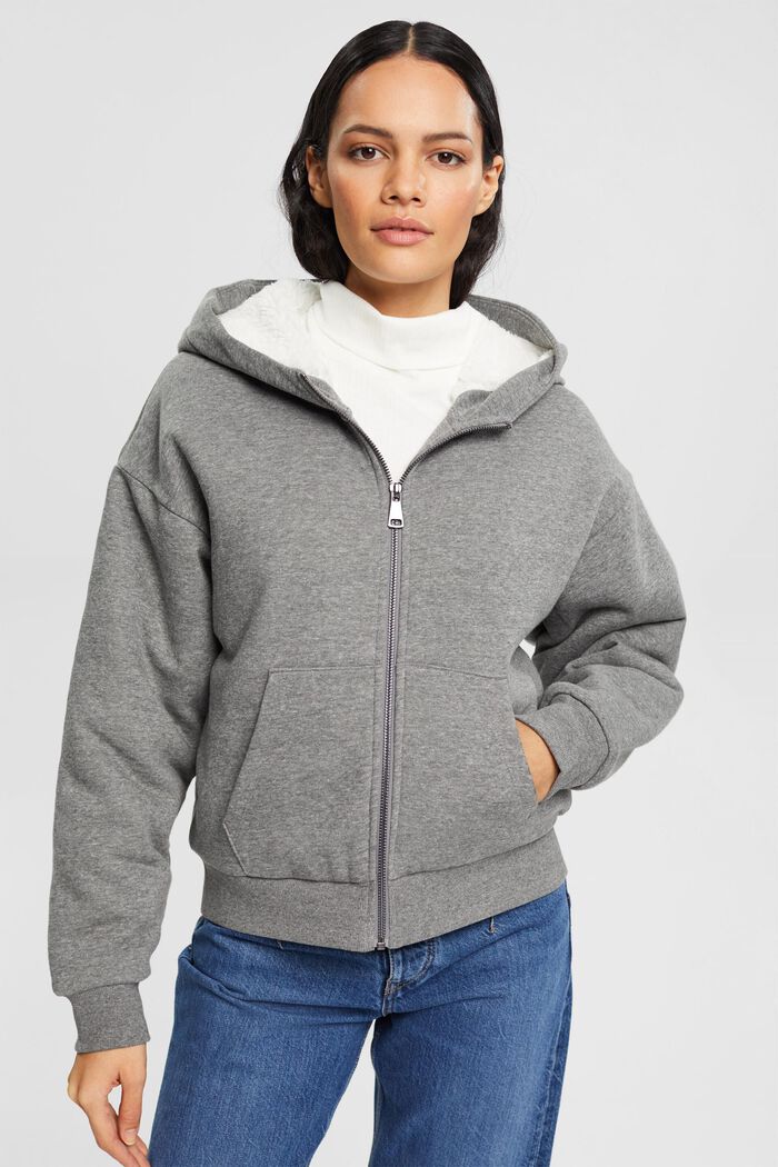 Fleece-lined zip hoody, MEDIUM GREY, detail image number 1