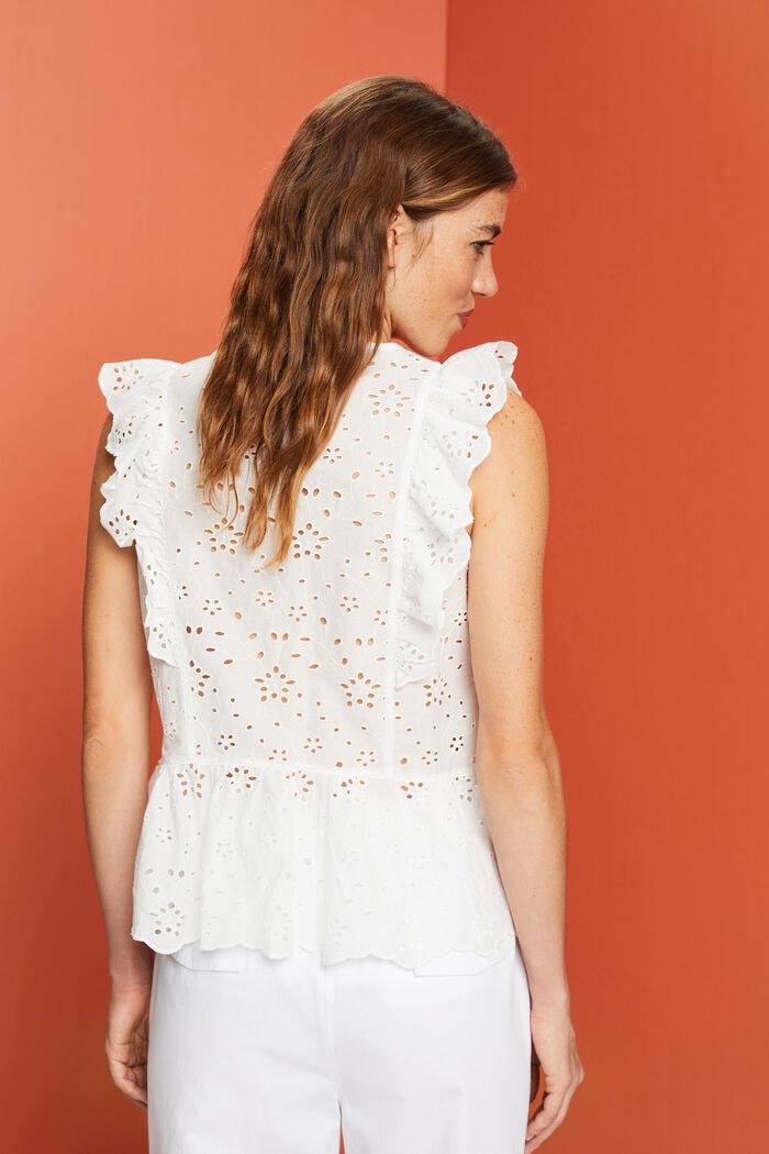 Sleeveless lace blouse, 100% cotton, OFF WHITE, detail image number 3