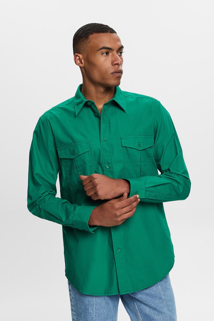 Cotton Utility Shirt, DARK GREEN, detail image number 0