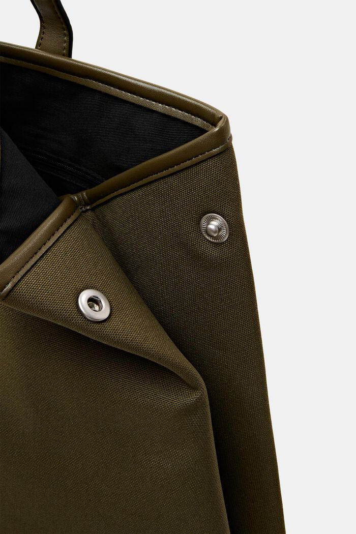 Faux Leather-Trimmed Canvas Tote, OLIVE, detail image number 1