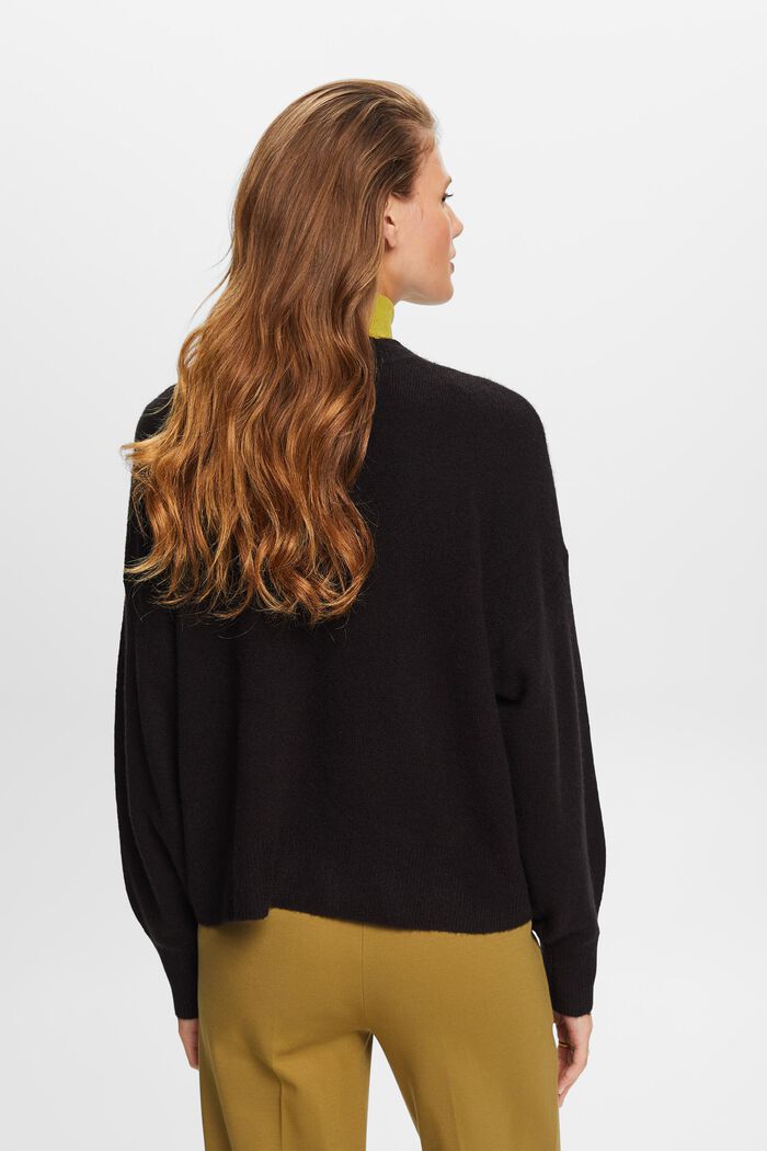 Knit Blouson Sleeve Sweater, BLACK, detail image number 3