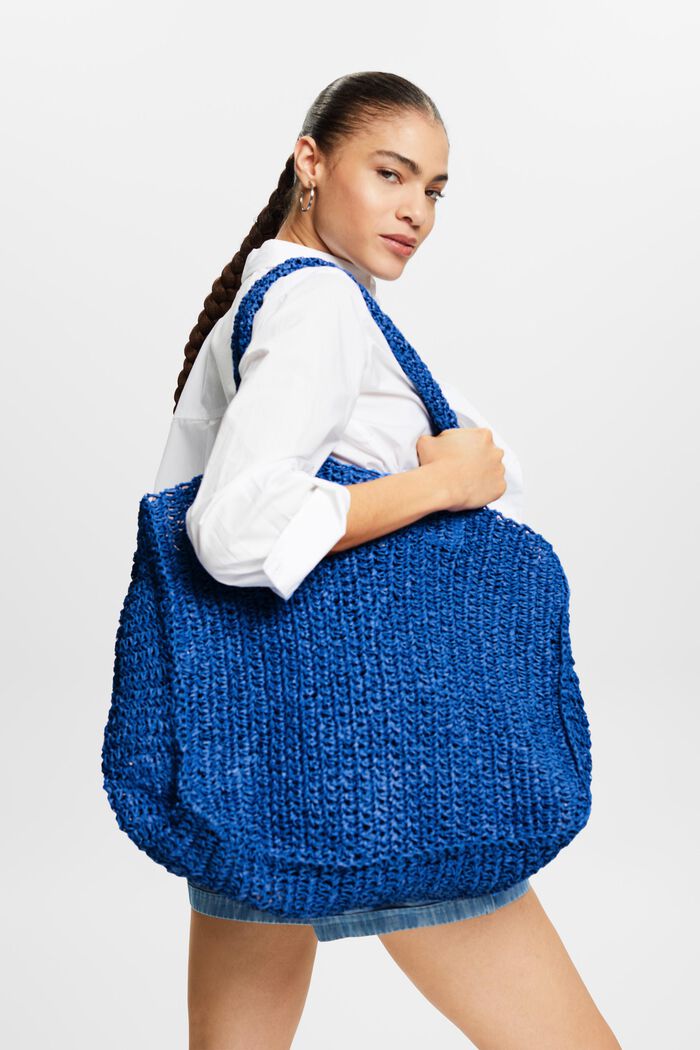 Woven Straw Tote, BRIGHT BLUE, detail image number 4