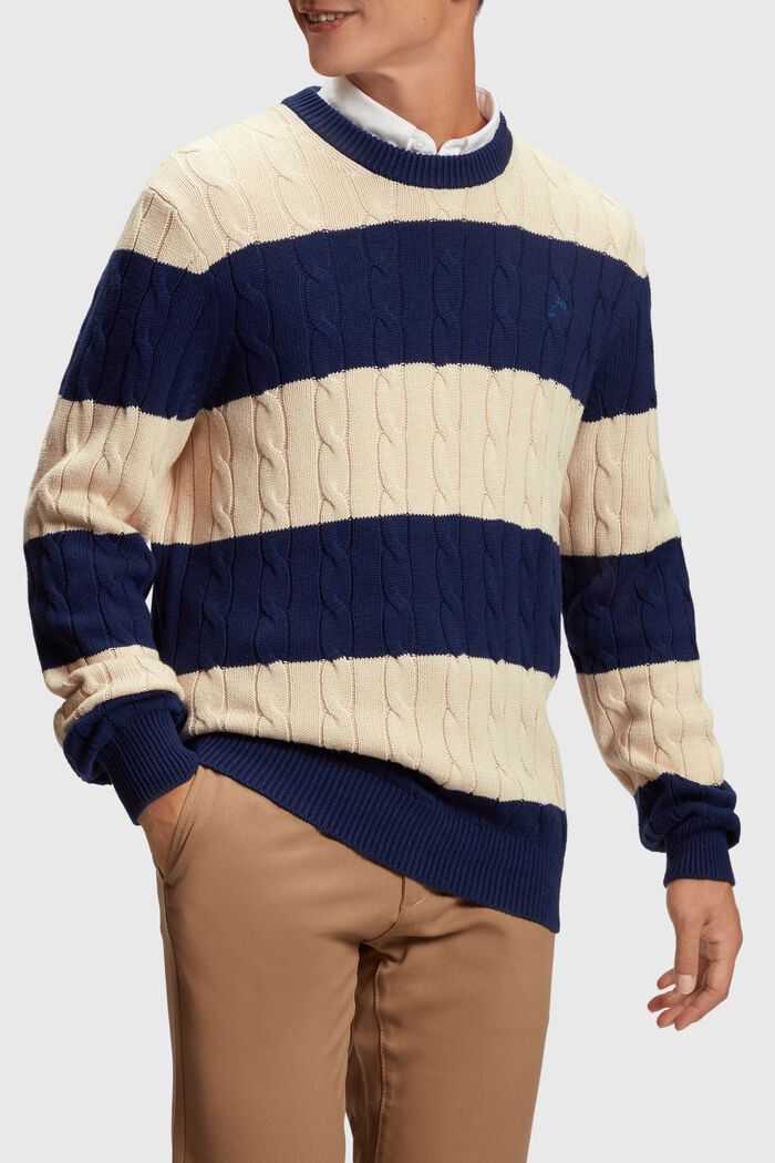 Striped cable knit sweater, SAND, detail image number 0