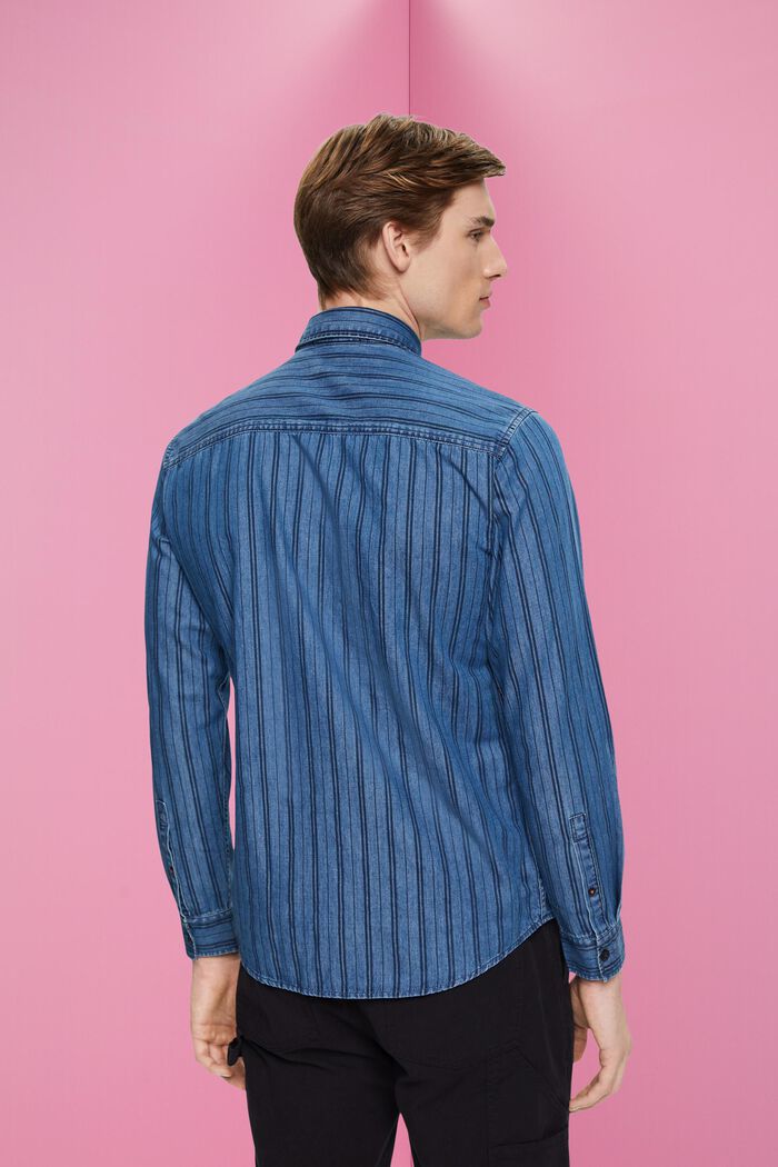 Slim fit denim shirt with stripes, NAVY, detail image number 3