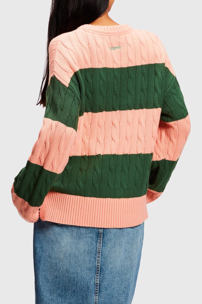 Striped Dolphin Logo Cable Knit Sweater, PINK, detail image number 1