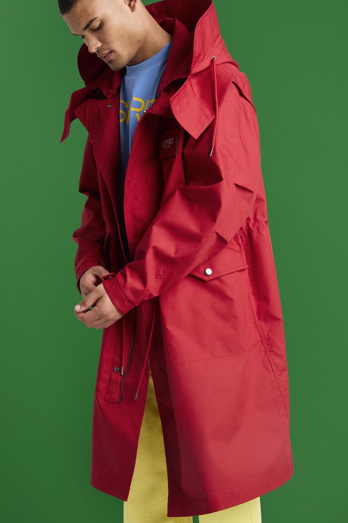 Detachable Sleeve Hooded Parka, DARK RED, detail image number 2