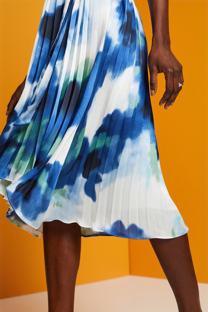 Crinkled midi dress with all-over print, BLUE, detail image number 4