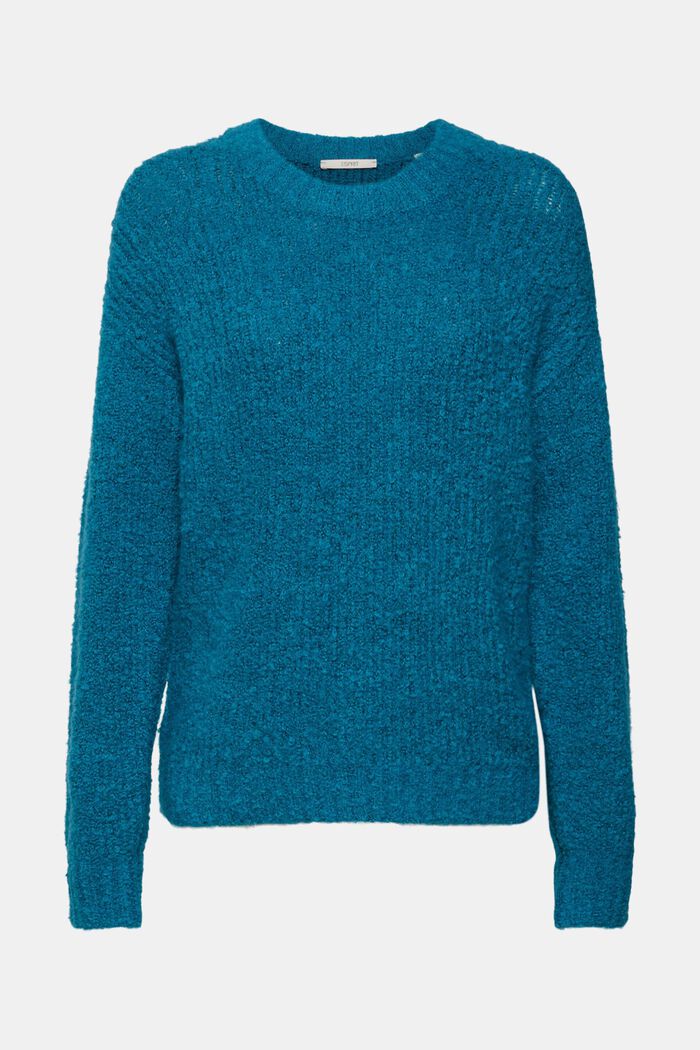 Bouclé jumper with wool and alpaca, TEAL BLUE, detail image number 2