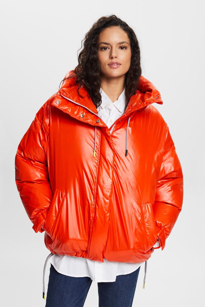 Recycled: puffer jacket with down, BRIGHT ORANGE, detail image number 0