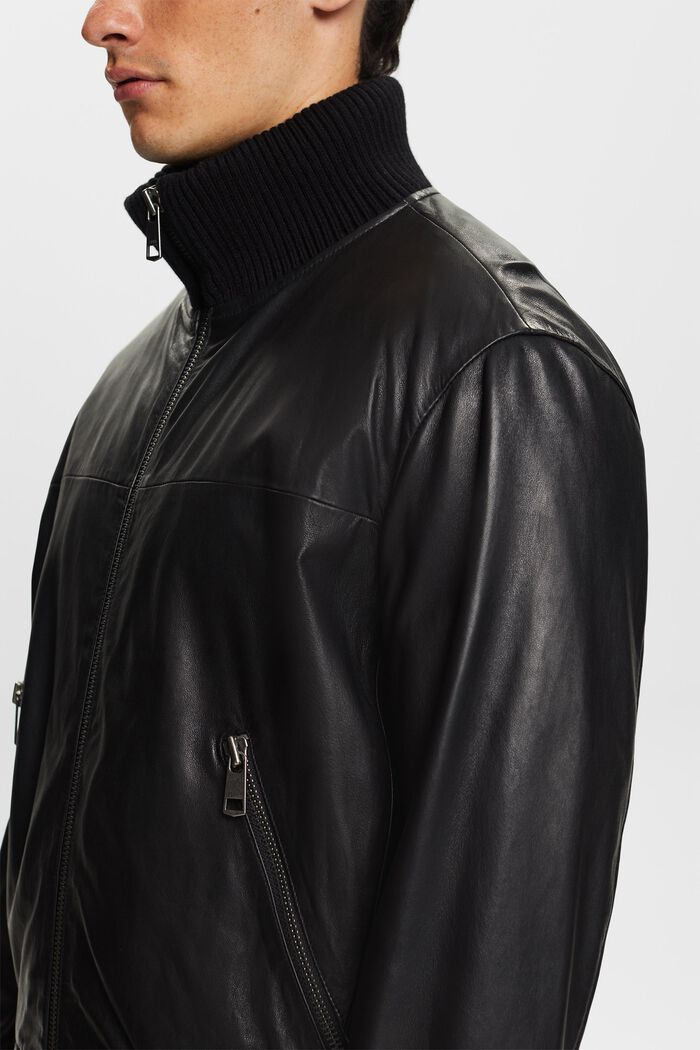Leather Bomber Jacket, BLACK, detail image number 1