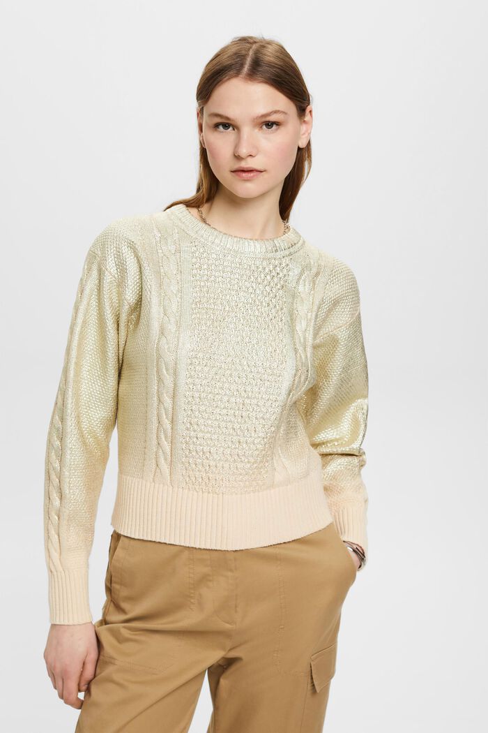 Metallic cable knit jumper, GOLD, detail image number 0