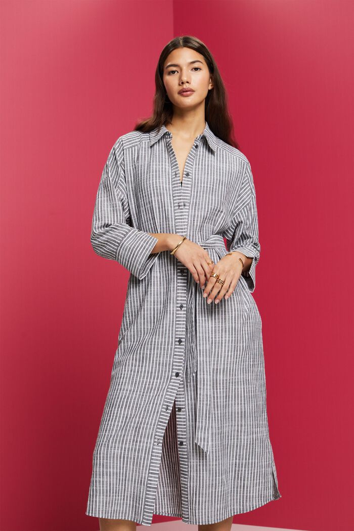 Belted shirt dress, 100% cotton, ANTHRACITE, detail image number 0