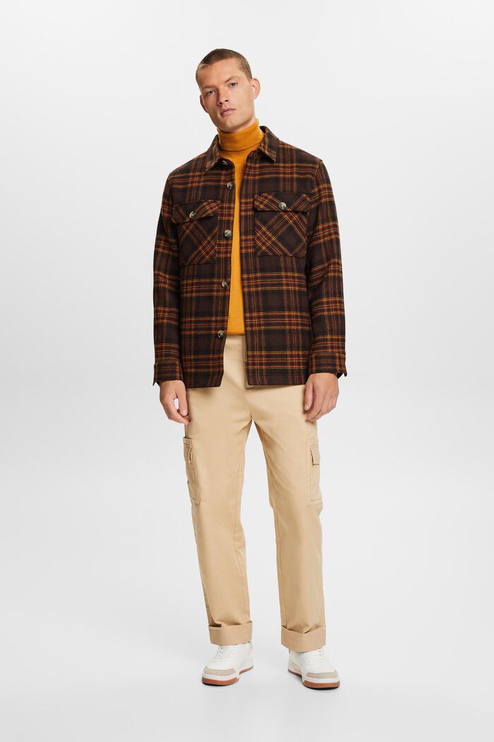 Checkered Wool Blend Overshirt, DARK BROWN, detail image number 0