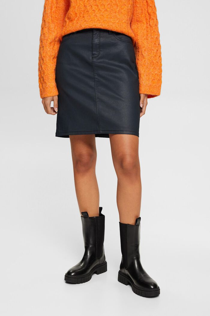 Leather effect knee-length skirt, BLACK, detail image number 0