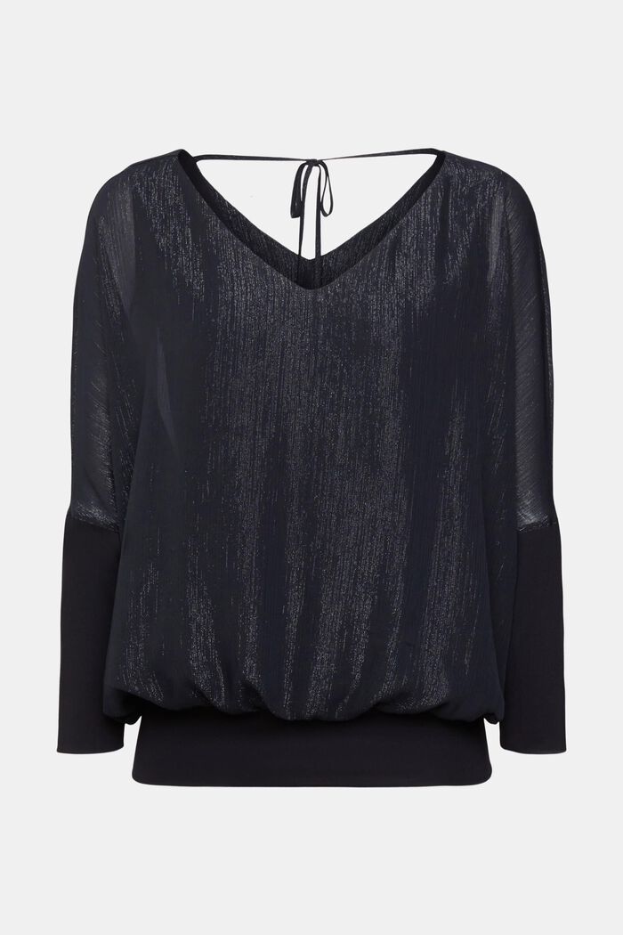 Metallic chiffon blouse, BLACK, detail image number 2