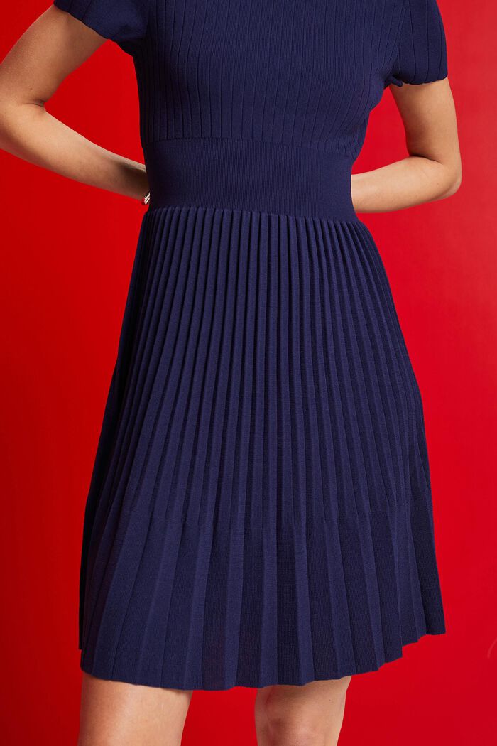 Mockneck pleated midi dress with short-sleeves, DARK BLUE, detail image number 2
