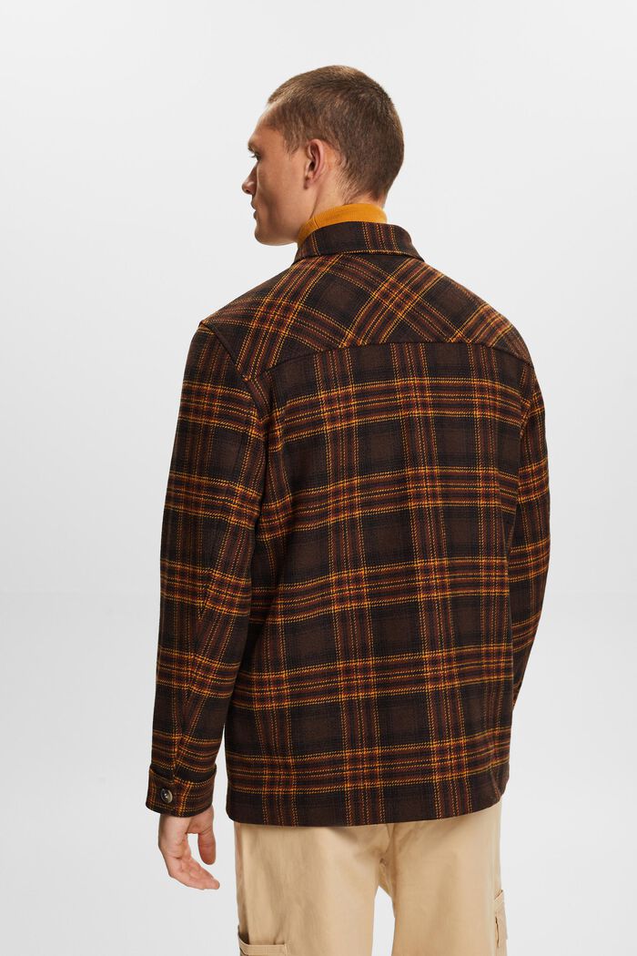 Checkered Wool Blend Overshirt, DARK BROWN, detail image number 3