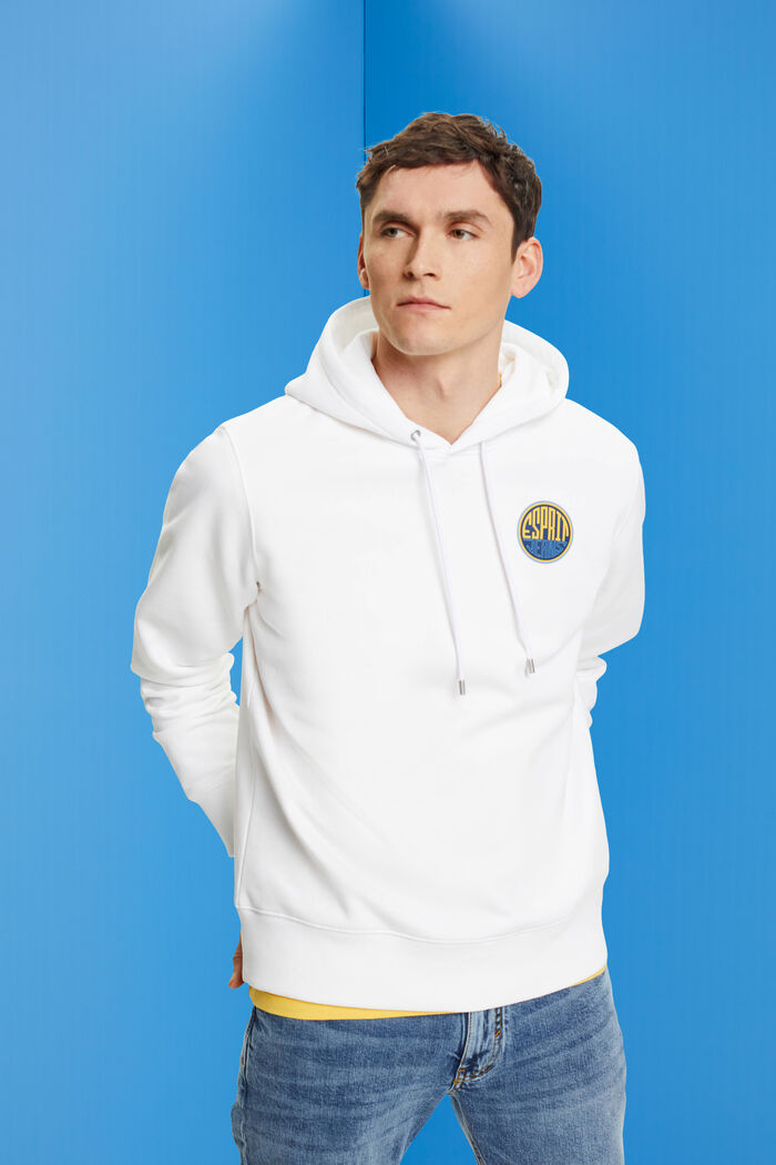 Logo Hooded Cotton Sweatshirt, WHITE, detail image number 0