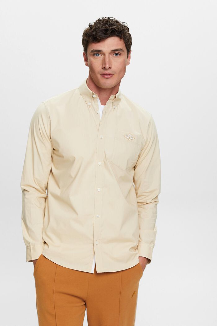 Button-down cotton shirt, BEIGE, detail image number 0