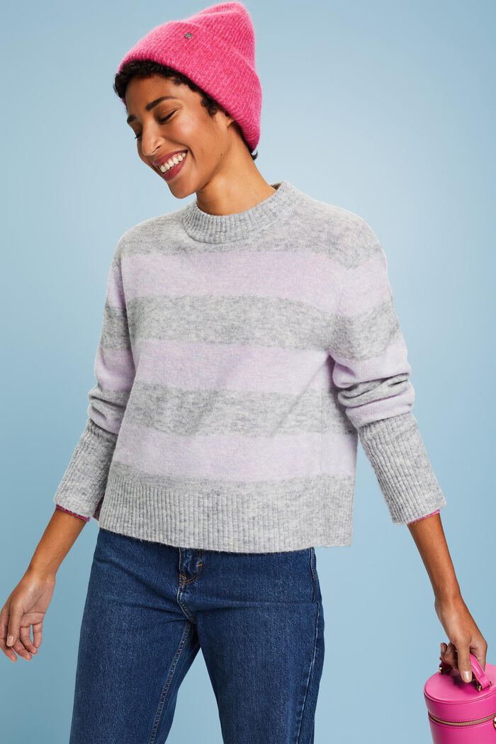 Rib-Knit Crewneck Sweater, LIGHT GREY 3, detail image number 0