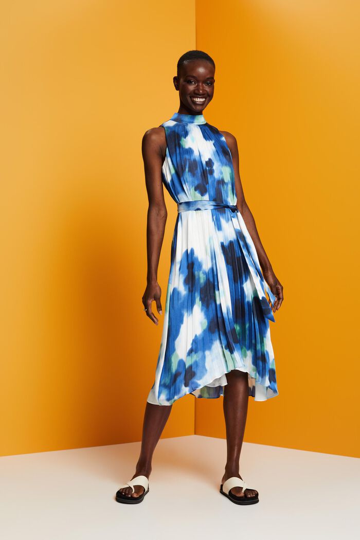 Crinkled midi dress with all-over print, BLUE, detail image number 5