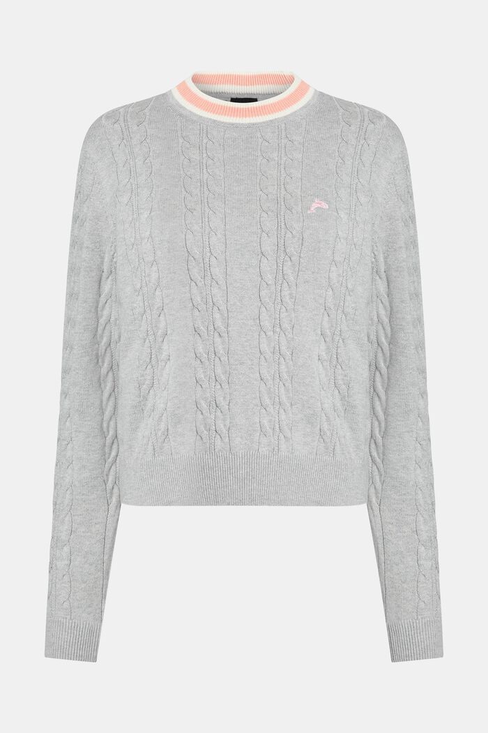 Dolphin Logo Cable Knit Sweater, LIGHT GREY, detail image number 4