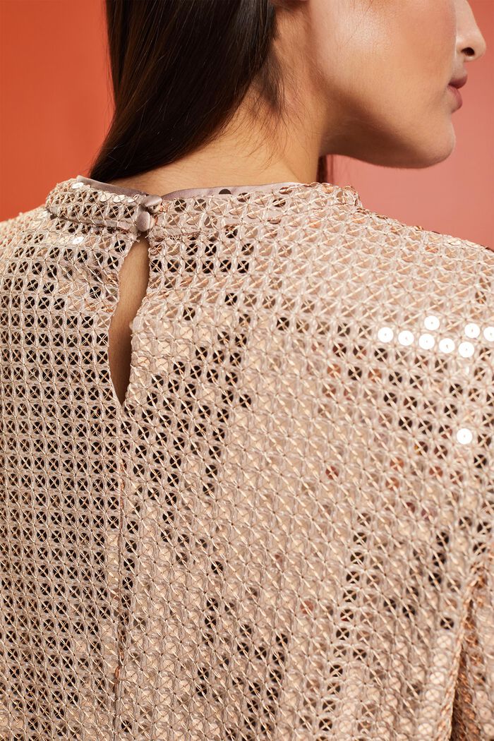 Sequin Short-Sleeve Blouse, LIGHT TAUPE, detail image number 3