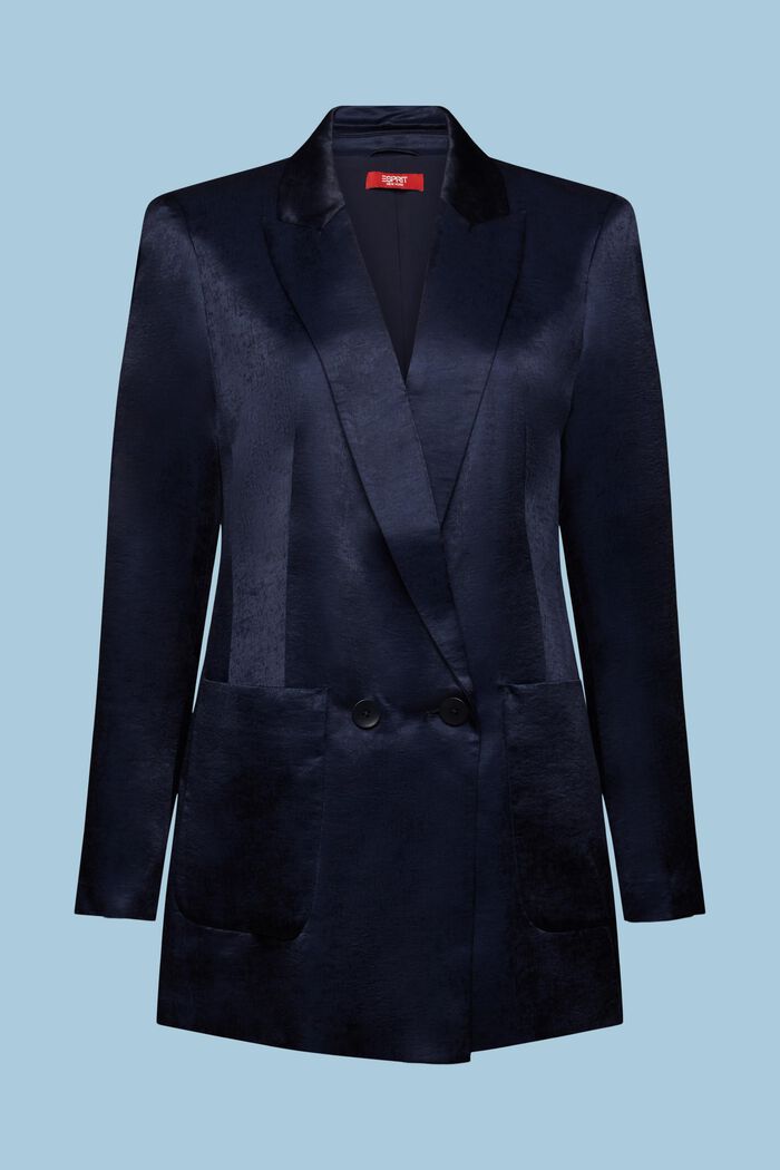 Sateen Double-Breasted Blazer, NAVY, detail image number 7