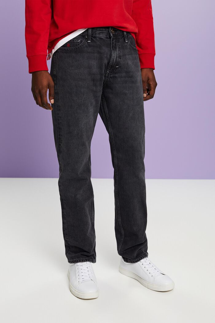 Mid-Rise Straight Jeans, GREY DARK WASHED, detail image number 0