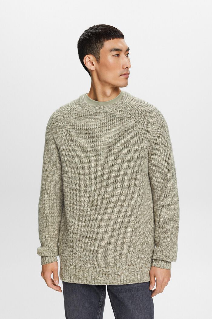 Ribbed-Knit Cotton Sweater, DUSTY GREEN, detail image number 1