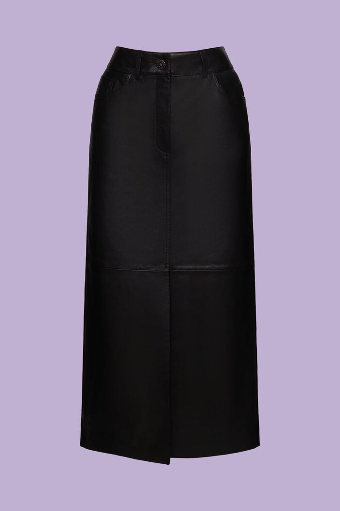 Leather Midi Pencil Skirt, BLACK, detail image number 8