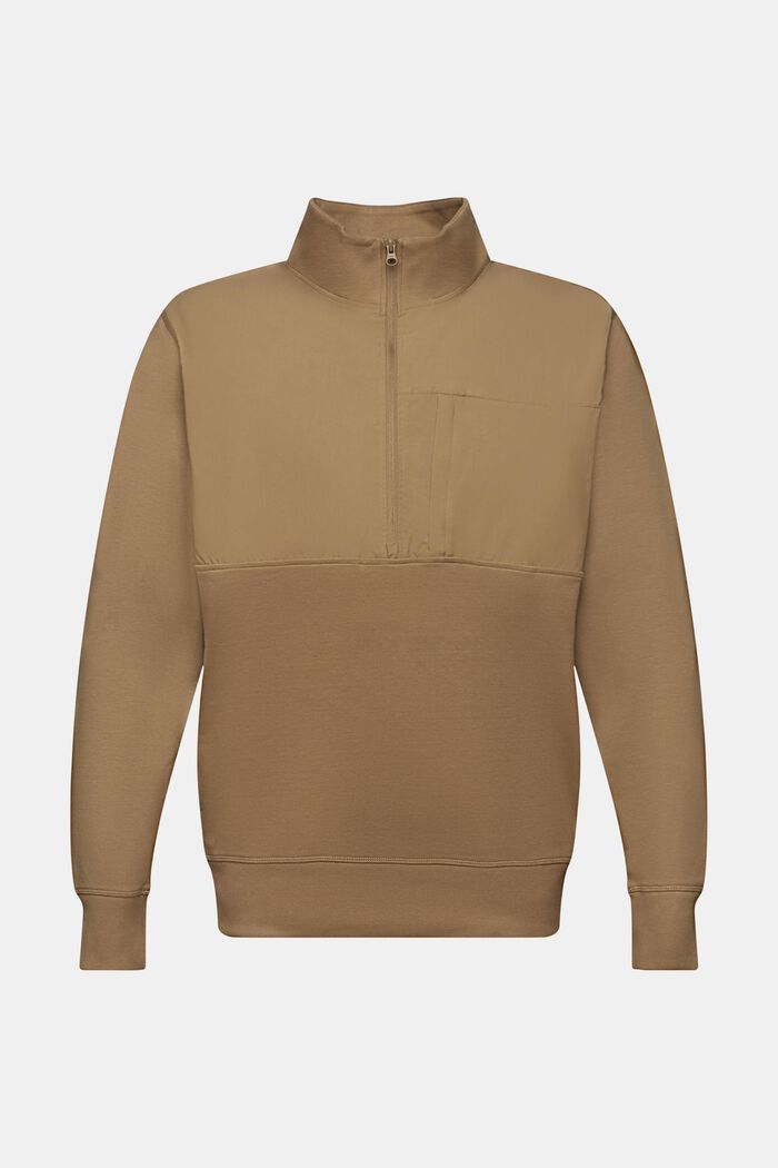 Mixed material half-zip sweatshirt, BARK, detail image number 6
