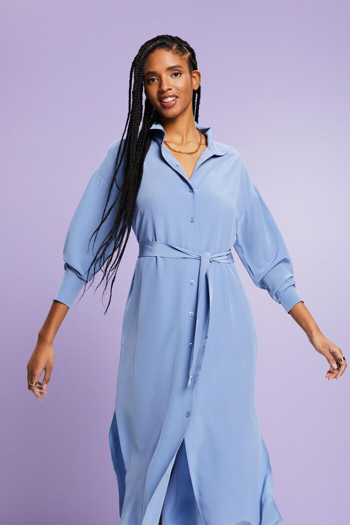 Silk Midi Shirt Dress, BLUE LAVENDER, detail image number 0