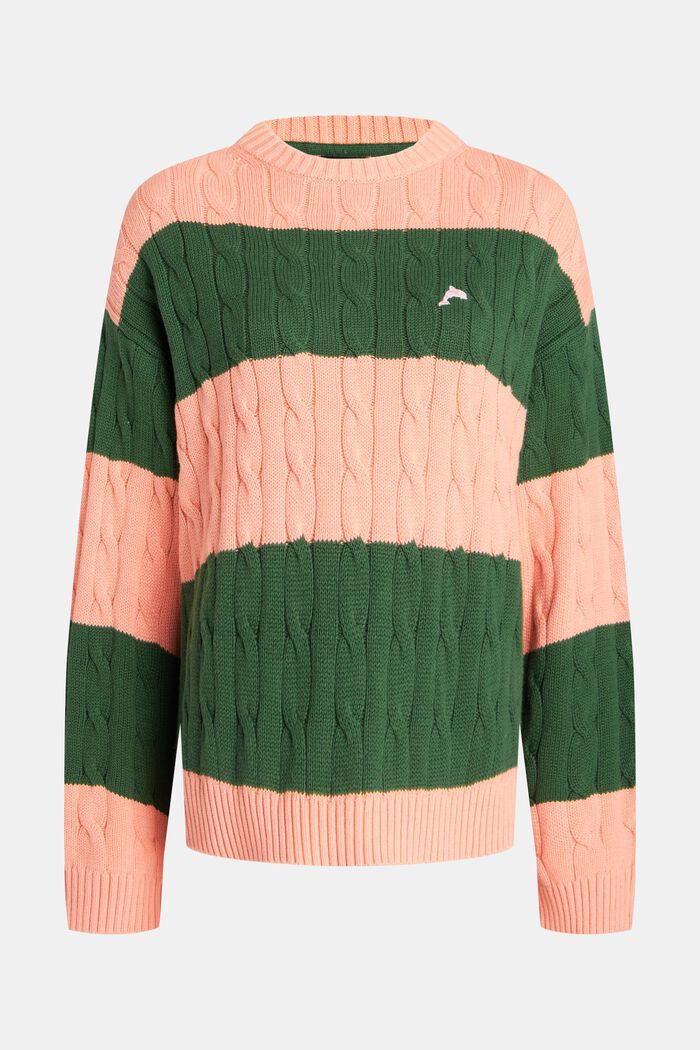Striped Dolphin Logo Cable Knit Sweater, PINK, detail image number 5