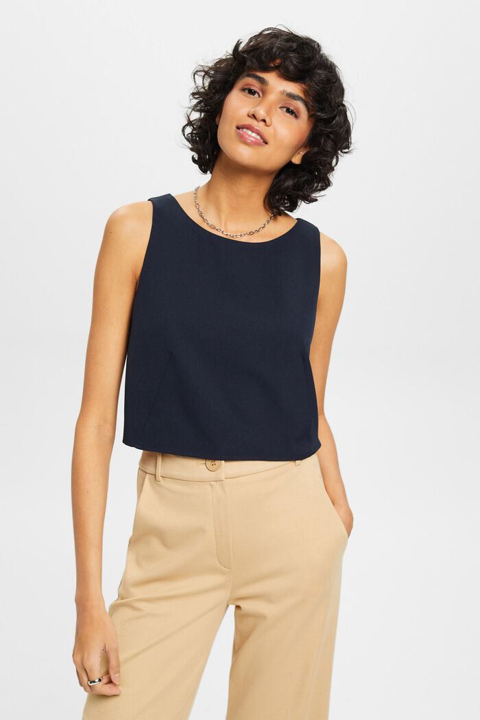 Cropped Crepe Top, NAVY, detail image number 0