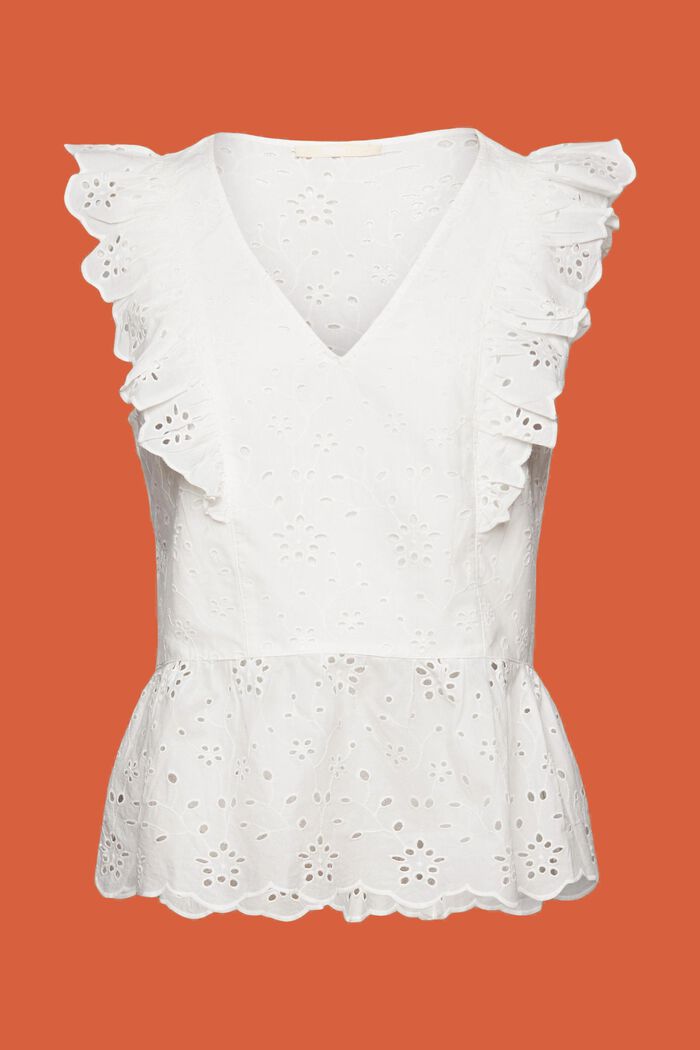 Sleeveless lace blouse, 100% cotton, OFF WHITE, detail image number 6