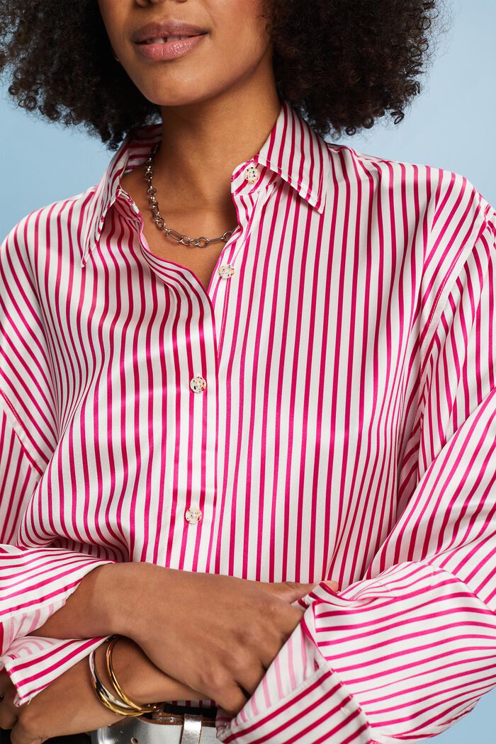 Striped Silk Shirt, PINK FUCHSIA, detail image number 3