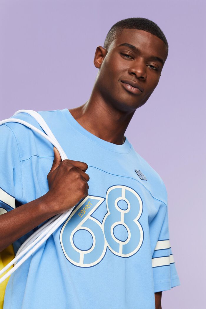 Striped Sleeve Graphic Print Tee, LIGHT BLUE LAVENDER, detail image number 6