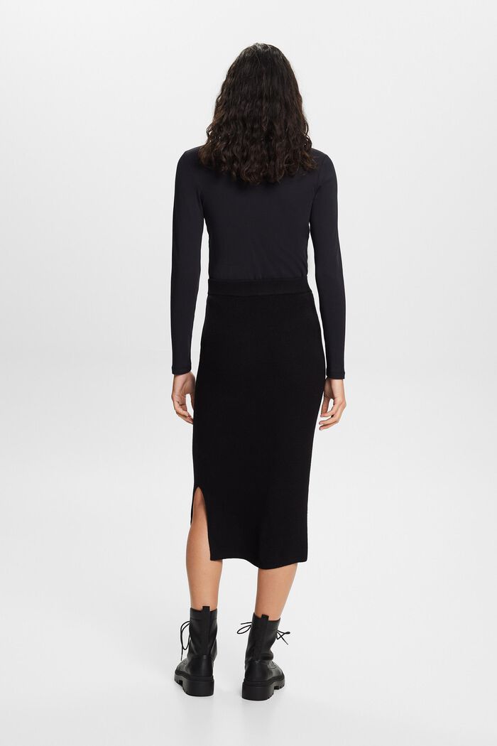 Rib-Knit Midi Skirt, BLACK, detail image number 4