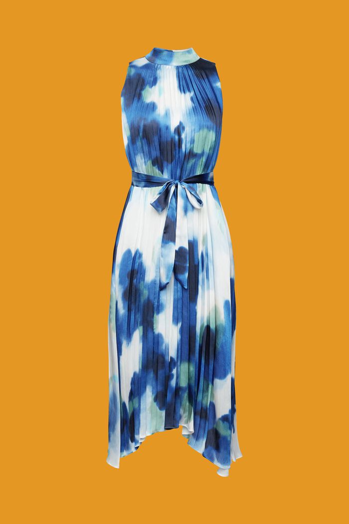 Crinkled midi dress with all-over print, BLUE, detail image number 7