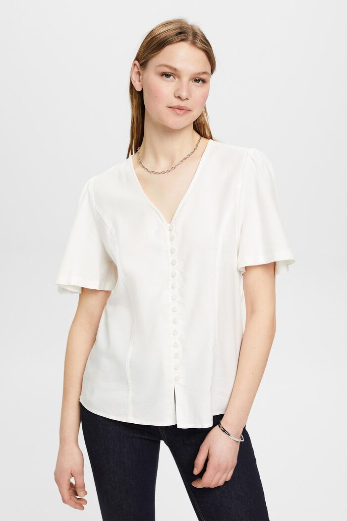 Waisted blouse with buttons, OFF WHITE, detail image number 0