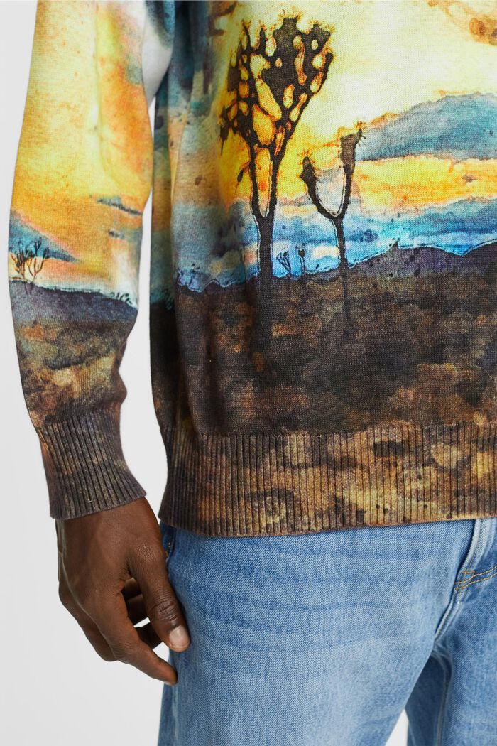 All-over landscape digital print sweater, DARK BLUE, detail image number 2